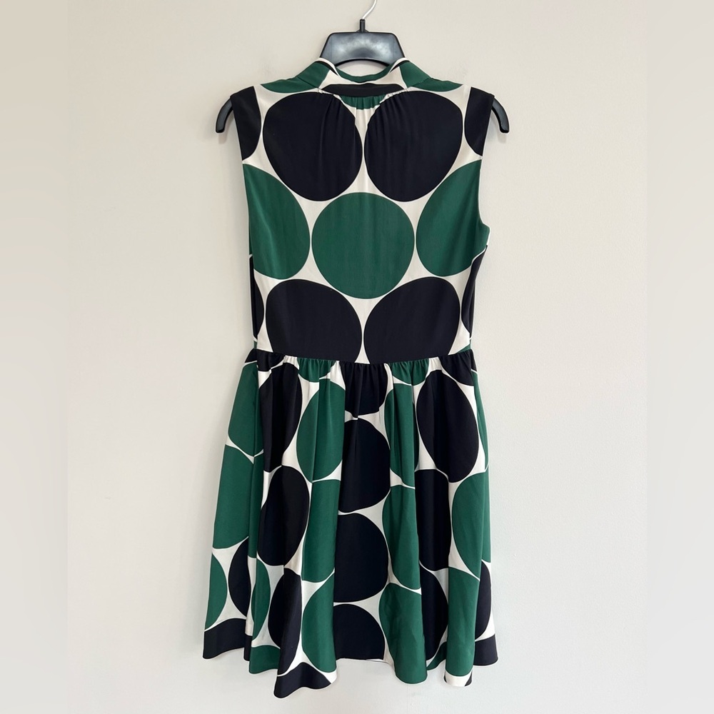 Kate Spade Willa Silk Sleeveless Tie Neck Dot Dress in Green and Black, size 0 - Picture 4 of 12